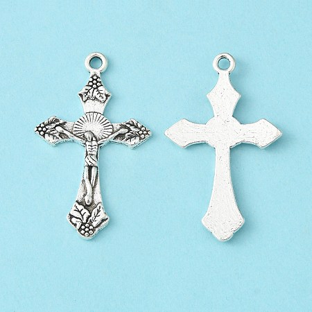 Honeyhandy Tibetan Style Alloy Pendants, For Easter, Lead Free and Cadmium Free, Antique Silver, Crucifix Cross, 33.5mm long, 20.5mm wide, 2.5mm thick, hole: 2mm