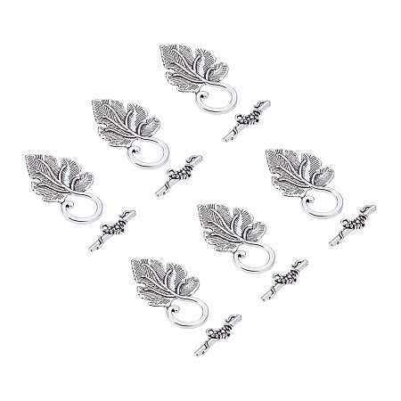 ARRICRAFT 5 Sets Antique Silver Leaf Shape Tibetan Silver Toggle Clasps Lead Free and Cadmium Free for Jewelry Making
