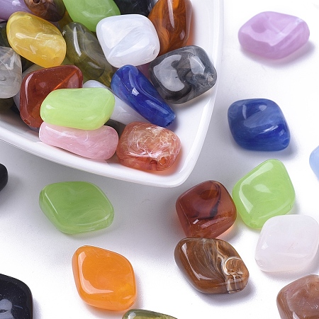 Honeyhandy Acrylic Beads, Imitation Gemstone Style, Rhombus, Mixed Color, 20mm long, 16mm wide, 9mm thick, hole: 2mm