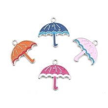 Honeyhandy Alloy Enamel Pendants, Lead Free and Cadmium Free, Christmas Umbrella, Platinum, Mixed Color, 26x28x3mm, Hole: 2mm