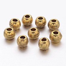 Honeyhandy Tibetan Style Alloy Beads, Antique Golden Color, Cadmium Free & Lead Free, Round, Size: about 7mm in diameter, hole: 3mm