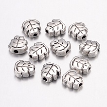 Honeyhandy Tibetan Style Alloy Beads, Lead Free and Cadmium Free, Leaf, Antique Silver, about 7mm long, 7mm wide, 3mm thick, hole: 1mm