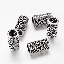 Honeyhandy Antique Silver Alloy European Beads, Large Hole Hollow Column Beads, Lead Free and Cadmium Free, 11mm in diameter, 21.5mm thick, hole:8mm