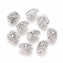 Honeyhandy Tibetan Style Alloy Beads, Lead Free & Cadmium Free, Rectangle, Antique Silver, about 11mm wide, 13mm long, 6.5mm thick, hole: 1.5mm