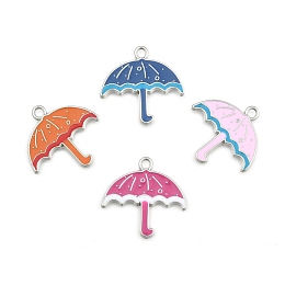 Honeyhandy Alloy Enamel Pendants, Lead Free and Cadmium Free, Christmas Umbrella, Platinum, Mixed Color, 26x28x3mm, Hole: 2mm