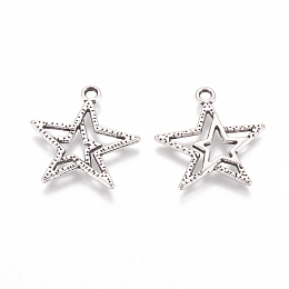 Honeyhandy Tibetan Style Alloy Pendant, Lead Free and Cadmium Free, Antique Silver, Star(Left and Right Random Delivery), about 23mm long, 20.5mm wide, 2mm thick, hole: 1.5mm