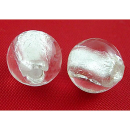 Honeyhandy Handmade Silver Foil Glass Beads, Round, White, about 10mm in diameter, hole: 1.5~2mm