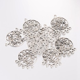 Honeyhandy Tibetan Style Alloy Flat Round Chandelier Component, Links, Lead Free and Cadmium Free, Antique Silver Color, 26.5mm wide, 35.5mm long, 1.5mm thick, hole: 2mm