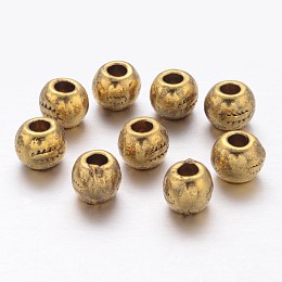 Honeyhandy Tibetan Style Alloy Beads, Antique Golden Color, Cadmium Free & Lead Free, Round, Size: about 7mm in diameter, hole: 3mm