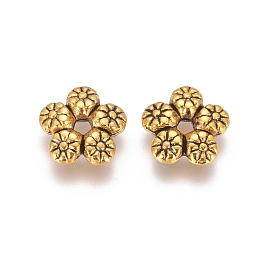 Honeyhandy Tibetan Style Alloy Spacer Beads, Flower, Antique Golden, Lead Free & Cadmium Free, 7x7x2mm, Hole: 1mm