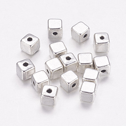 Honeyhandy Tibetan Style Alloy Beads, Cadmium Free & Lead Free, Cube, Antique Silver, about 4mm long, 4mm wide, 4mm thick, hole: 1mm