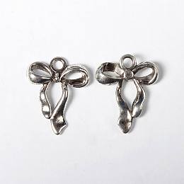 Honeyhandy Tibetan Style Alloy Pendants, Bowknot, Lead Free and Cadmium Free, Antique Silver, 23x18x4mm, Hole: 2.5mm