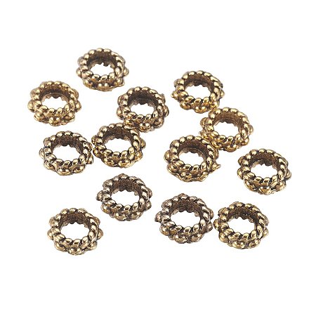 NBEADS 3000 Pcs Tibetan Style Spacer Beads, Antique Golden Color, Lead Free & Cadmium Free, Flower, Size: about 6mm in diameter, 3mm thick, hole: 3mm