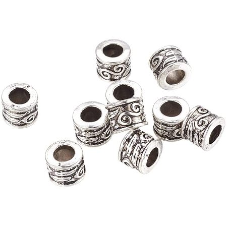 NBEADS 500 Pcs Tibetan Style European Beads, Antique Silver Large Hole Column Charms Beads fit Bracelet Jewelry Making, Lead Free and Cadmium Free