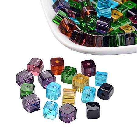 Pandahall 100pcs 6mm Cube Glass Beads Strands, Mixed Color, Hole: 1mm