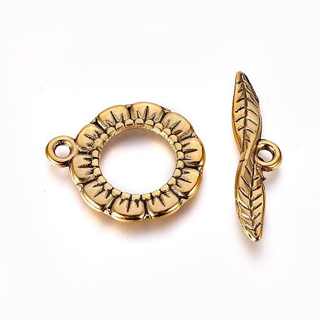 Honeyhandy Tibetan Style Alloy Toggle Clasps, Lead Free and Cadmium Free, Antique Golden Color, Ring: 17mm in diameter, 2mm thick, hole: 2mm, Bar: 24mm long, 3mm thick, hole: 2mm