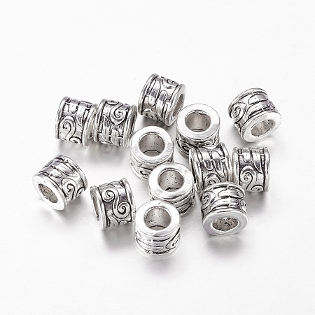 Honeyhandy Large Hole Beads, Tibetan Style European Beads, Lead Free and Cadmium Free, Column, Antique Silver, 8.5mm in diameter, 7mm thick, hole: 5mm