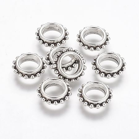 Honeyhandy Tibetan Style Alloy Bead Spacers, Lead Free and Cadmium Free, Ring, Antique Silver, Rondelle, about 13.5mm in diameter, 4.5mm thick, hole: 7mm