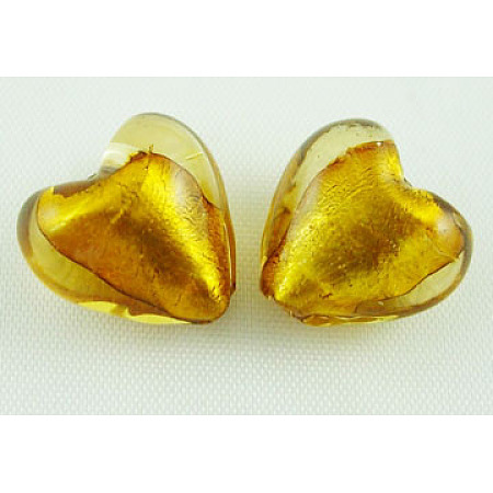Honeyhandy Handmade Silver Foil Glass Beads, Heart, Goldenrod, about 12mm in diameter, 8mm thick, hole: 1~2mm