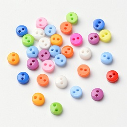 Honeyhandy Multi Colour DIY Handcraft Buttons For Dolls Clothes, Flat Round, Resin Button, Mixed Color, about 6mm in diameter, hole: 1mm, about 2500pcs/bag