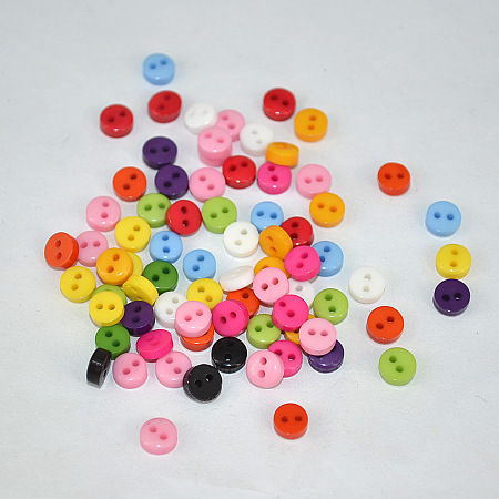 Honeyhandy Multi Colour DIY Handcraft Buttons For Dolls Clothes, Flat Round, Resin Button, Mixed Color, about 6mm in diameter, hole: 1mm