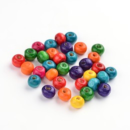 Honeyhandy Natural Wood Beads, Dyed, Round, Lead Free, Mixed Color, 10x8.5mm, Hole: 3.5mm