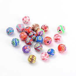 Honeyhandy Handmade Polymer Clay Beads, Round, Mixed Color, about 8mm in diameter, hole: 1mm