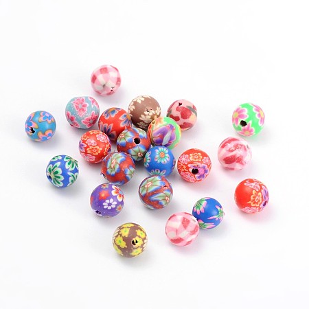 Handmade Polymer Clay Beads, Round, Mixed Color, about 8mm in diameter, hole: 1mm