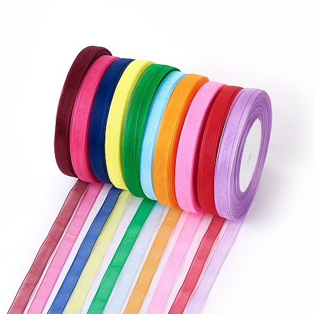 Organza Ribbon, Mixed Color, 3/8 inch(10mm); 50yards/roll(45.72m/roll), 10rolls/group, 500yards/group(457.2m/group)