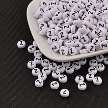 Honeyhandy Acrylic Beads, with Horizontal Hole, Letter, Flat Round, Letter.Z, 7x4mm, Hole: 1mm, about 3500pcs/500g