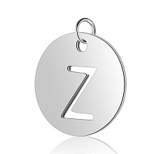 Honeyhandy 304 Stainless Steel Charms, Flat Round with Letter, Stainless Steel Color, Letter.Z, 12x1mm, Hole: 2.5mm