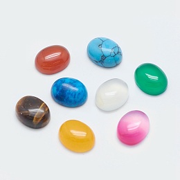 Honeyhandy Natural & Synthetic Mixed Stone Cabochons, Oval, 10x8x4mm