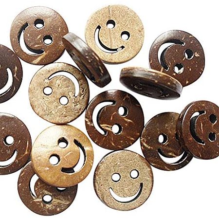 Pandahall Elite 100pcs 2 Holes Buttons Coconut Buttons Smile Face Carved for Sewing Fasteners Scrap Booking Crafts Crochet Manual Button Painting Handmade Ornament DIY Projects