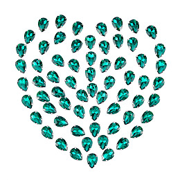 Gorgecraft Sew on Rhinestone, Multi-strand Links, Glass Rhinestone, with Platinum Tone Brass Prong Settings, Garments Accessories, Faceted, Teardrop, Sea Green, 18x13x6.5mm, Hole: 1mm, 80pcs/box