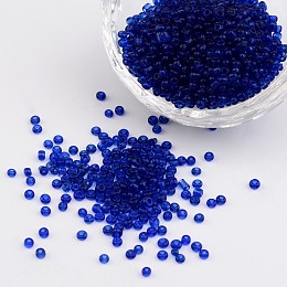 Honeyhandy 12/0 Glass Seed Beads, Transparent, Round, Blue, 2mm, Hole: 1mm, about 3100pcs/50g