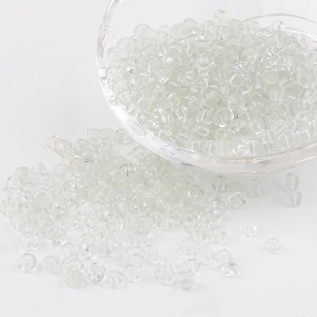 Honeyhandy 6/0 Glass Seed Beads, Transparent, Round, White, 4mm, hole: 1.5mm, about 496pcs/50g