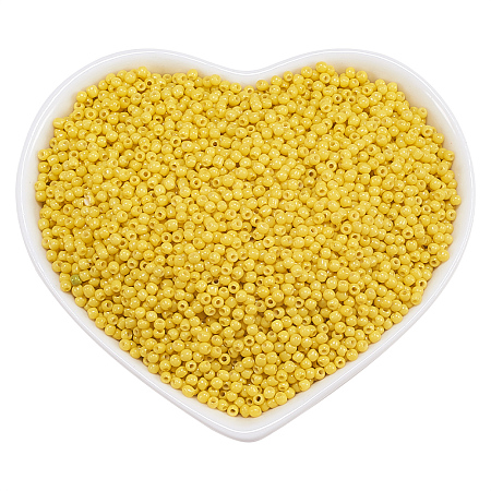 Ornaland Glass Seed Beads, Grade A, Baking Varnish, Opaque Colours, Round, Yellow, 2x1.5mm, Hole: 0.7mm; about 11200pcs/bag