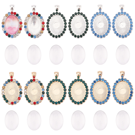 SUNNYCLUE DIY Pendant Making Kits, with Alloy Rhinestone Pendant Cabochon Settings and 25x18mm Transparent Clear Glass Cabochons, Oval, Mixed Color, 24pcs/set