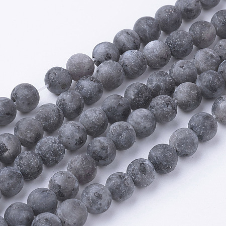 ARRICRAFT Natural Black Labradorite Bead Strands, Round, Frosted, 6~6.5mm, Hole: 1mm, about 60pcs/strand, 14.9 inches(38cm)