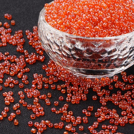 ORNALAND 12/0 Glass Seed Beads, Transparent Colours Lustered, Round, Dark Orange, 2mm, Hole: 1mm; about 12000pcs/bag