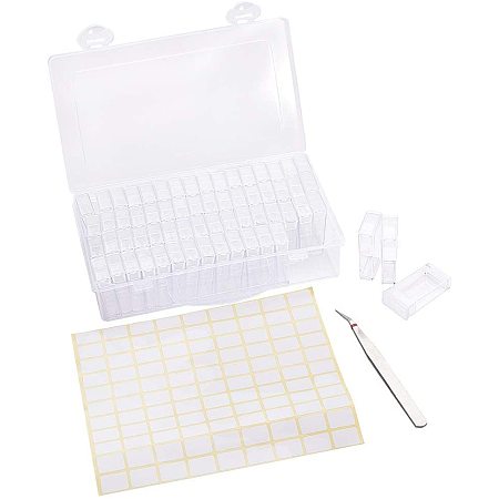 Arricraft Diamond Painting Boxes 64 Grid Diamond Organizer Embroidery Storage Box Bead Storage Container with Tweezers and Label Marker Stickers