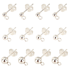 UNICRAFTALE 304 Stainless Steel Ball Stud Earring Post, Earring Findings, with Loop and 30PCS Ear Nuts, Round, Silver, 14~16x3~5mm, Hole: 1.8~2mm; Pin: 0.8mm, Round: 3~5mm; 30pcs/box