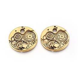 Honeyhandy Tibetan Style Alloy Pendants, Cadmium Free & Lead Free, Flat Round Watch Gears Charms, Nice for Steampunk Jewelry Making, Antique Golden, 38x38x3mm