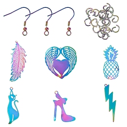 ARRICRAFT DIY Earring Making, with 201 Stainless Steel Filigree Pendants & Earring Hooks, Mixed Shapes, Multi-color