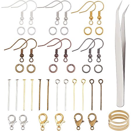 AHANDMAKER DIY Jewelry Kits, Include Iron Jump Rings & Flat Head Pins & Eye Pin, Brass Earring Hooks & Assistant Tool, Alloy Lobster Claw Clasps, 304 Stainless Steel Beading Tweezers, Mixed Color