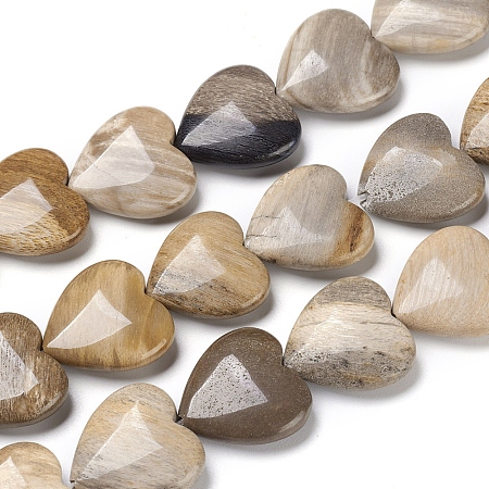 Arricraft Natural Petrified Wood Beads Strands, Heart, 20x20x7mm, Hole: 1.2mm, about 21pcs/strand, 15.35 inches(39cm)