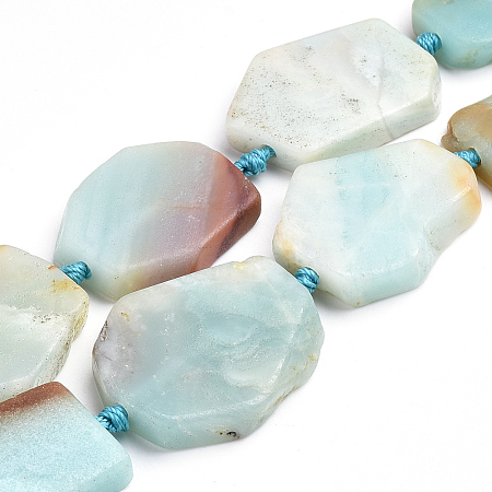 Arricraft Natural Amazonite Beads Strands, Flat Slab Beads, Nuggets, 28~60x15~42x6~8mm, Hole: 3mm, about 8~12pcs/strand, 16.3 inches