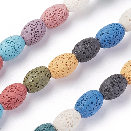 ARRICRAFT Natural Lava Rock Beads Strands, Dyed, Rice, Mixed Color, 12~12.5x8.5~9mm, Hole: 2mm, about 33pcs/Strand, 15.55 inches(39.5cm)
