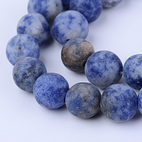 Arricraft Natural Blue Spot Jasper Beads Strands, Frosted, Round, 6~6.5mm, Hole: 1mm, about 63pcs/strand, 15.5 inches