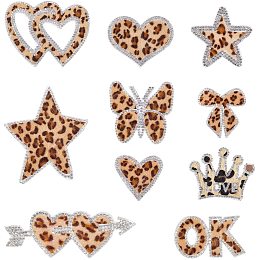 FINGERINSPIRE Crystal Rhinestone Iron on Cloth Patches, Costume Accessories, Appliques, Mixed Shapes, Sandy Brown, 36~85x47~92x1.5mm; 10pcs/box